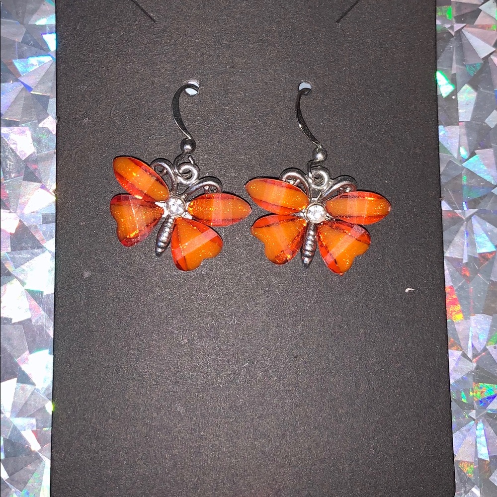 Orange butterfly earrings